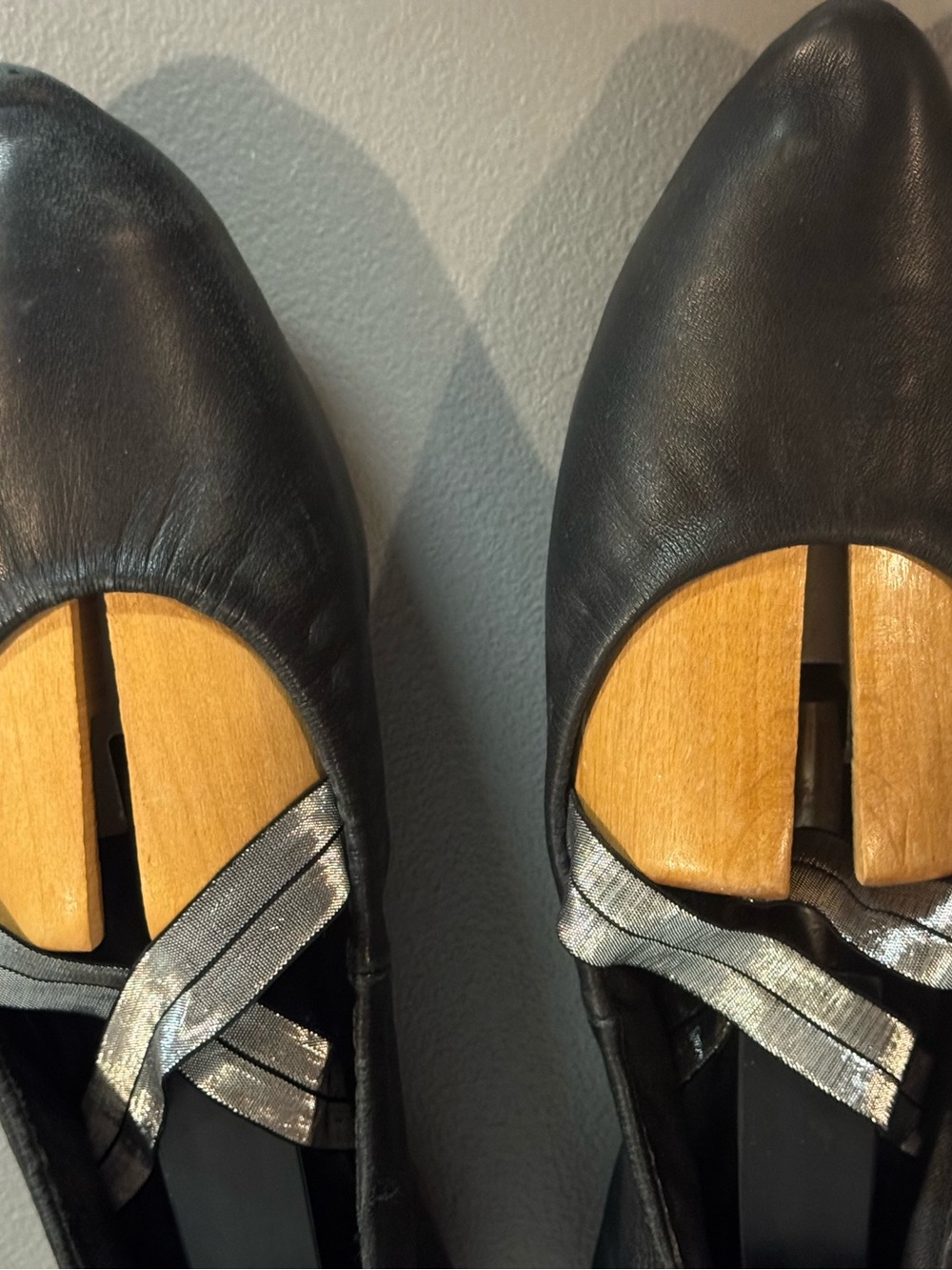 Free People Black Leather Flats with Silver Straps